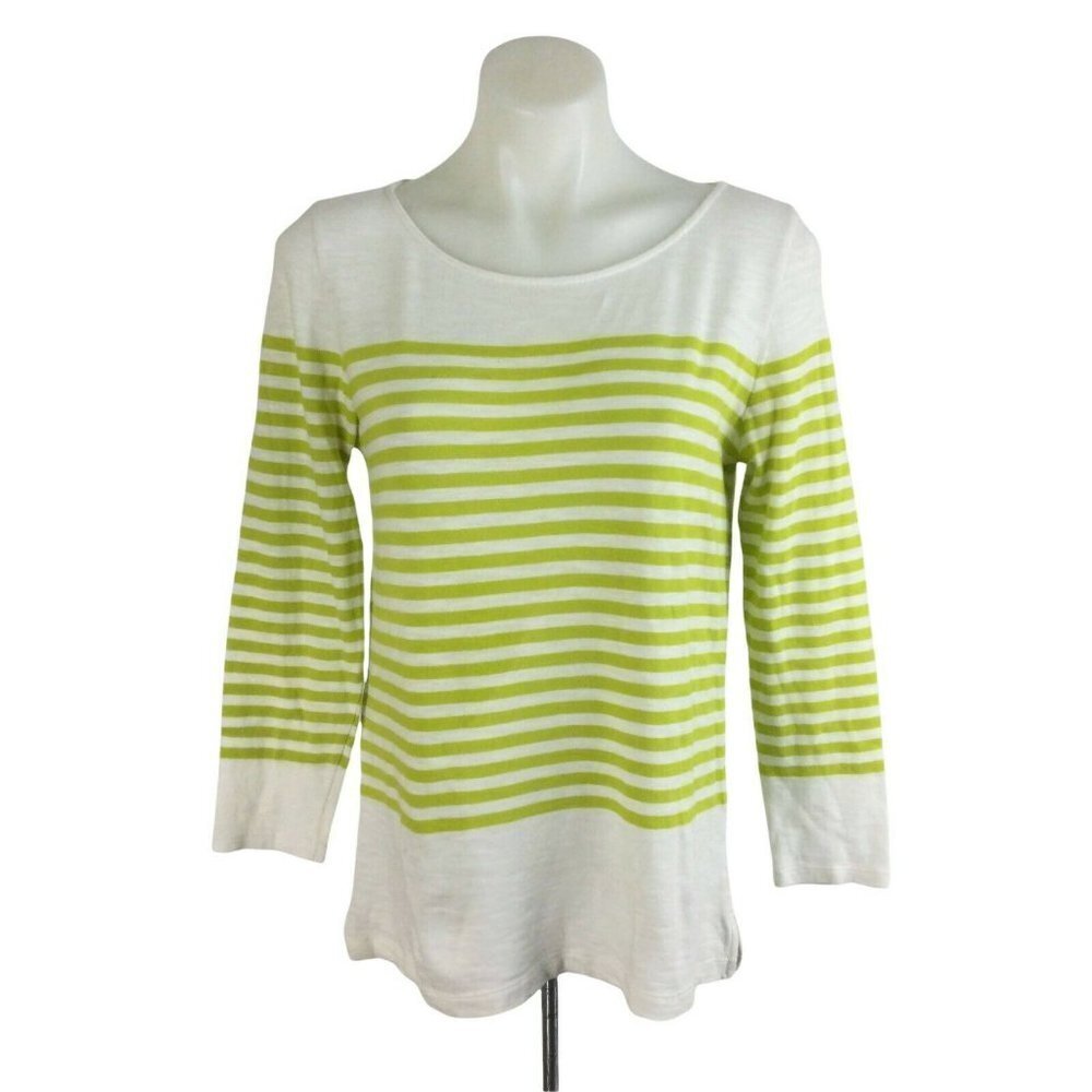 Joie Green White Striped Cotton Long Sleeve Knit Top Womens Size Small